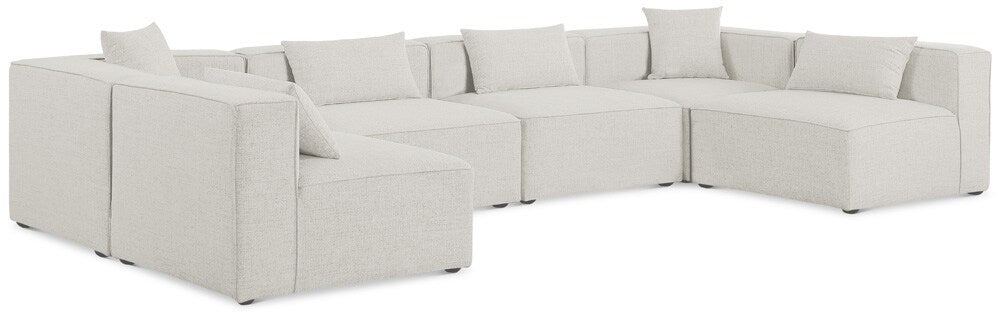 Meridian Furniture - Cube Cream Durable Linen Textured Modular Sectional - 6Pc - 630Cream-Sec6D veiw 1