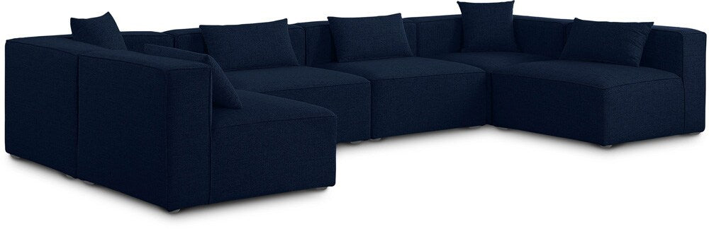Meridian Furniture - Cube Navy Durable Linen Textured Modular Sectional - 6Pc - 630Navy-Sec6D veiw 1