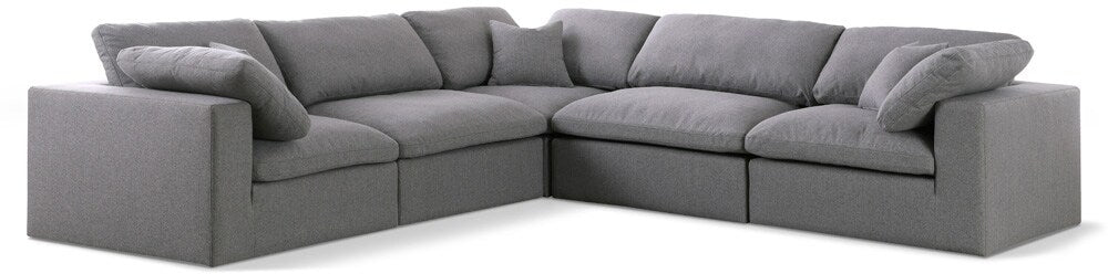 Meridian Furniture - Serene Grey Linen Textured Fabric Deluxe Comfort Modular Sectional - 5Pc - 601Grey-Sec5C veiw 1