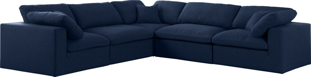 Meridian Furniture - Serene Navy Linen Textured Fabric Deluxe Comfort Modular Sectional - 5Pc - 601Navy-Sec5C veiw 1