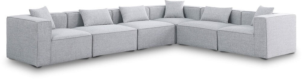 Meridian Furniture - Cube Grey Durable Linen Textured Modular Sectional - 6Pc - 630Grey-Sec6A veiw 1