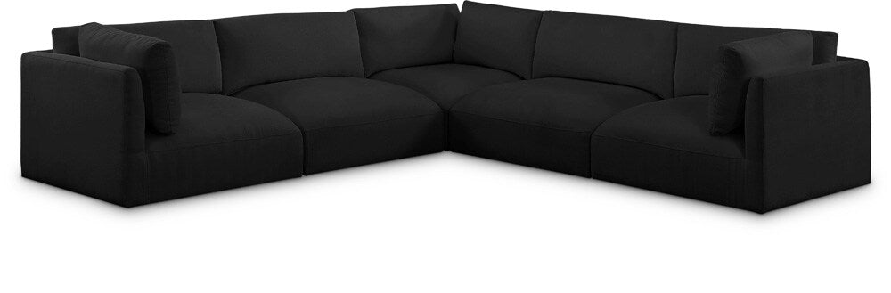 Meridian Furniture - Ease Black Polyester Fabric Modular Sectional - 5Pc - 696Black-Sec5D veiw 1
