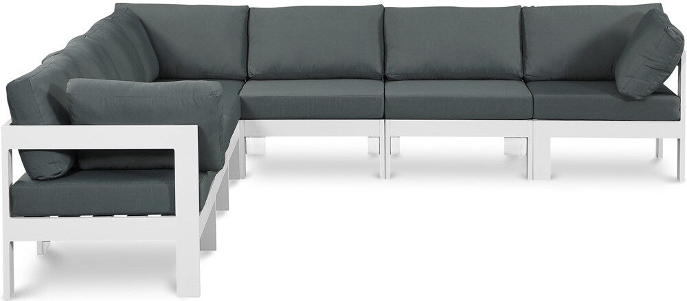 Meridian Furniture - Nizuc Grey Water Resistant Fabric Outdoor Patio Modular Sectional - 7Pc - 375Grey-Sec7B veiw 1