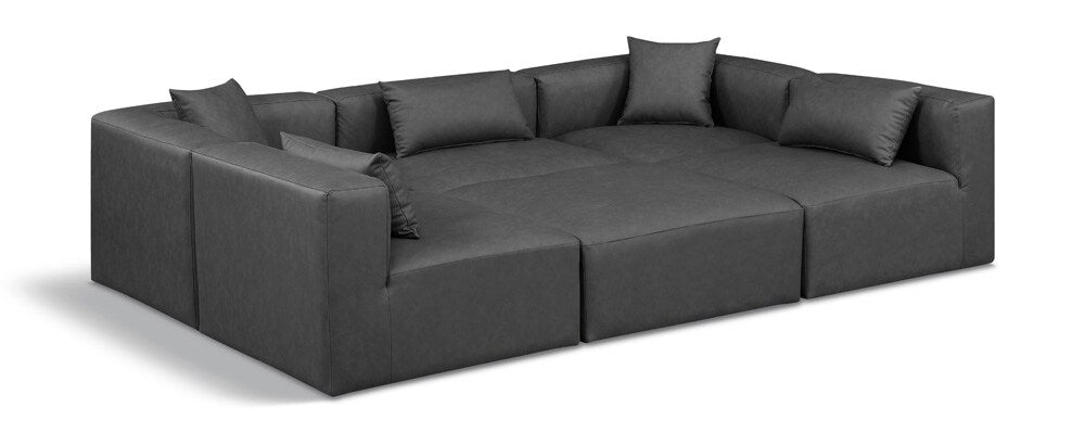 Meridian Furniture - Cube Charcoal Grey Vegan Leather Modular Sectional - 6Pc - 668Grey-Sec6C veiw 1
