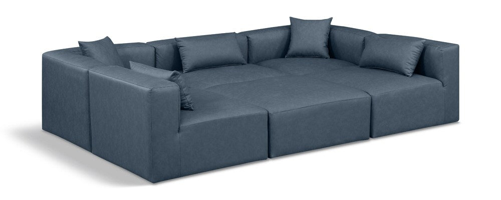 Meridian Furniture - Cube Navy Blue Vegan Leather Modular Sectional - 6Pc - 668Navy-Sec6C veiw 1