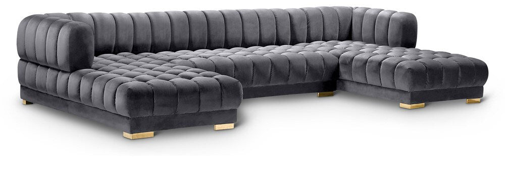 Meridian Furniture - Gwen Grey Velvet 3pc. Sectional - 653Grey-Sectional veiw 1