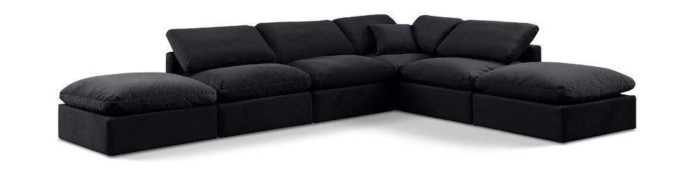Meridian Furniture - Indulge Black Velvet Modular Sectional - 6Pc - 147Black-Sec6E veiw 1
