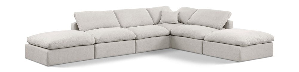 Meridian Furniture - Indulge Cream Linen Textured Fabric Modular Sectional - 6Pc - 141Cream-Sec6E veiw 1