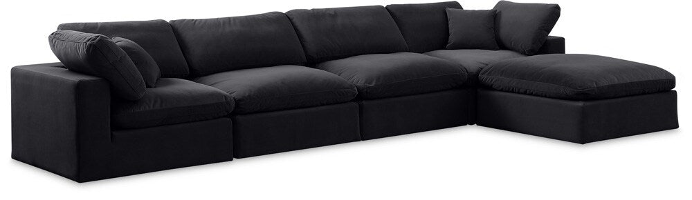 Meridian Furniture - Comfy Black Velvet Modular Sectional - 5Pc - 189Black-Sec5A veiw 1