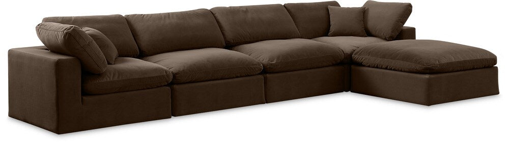 Meridian Furniture - Comfy Brown Velvet Modular Sectional - 5Pc - 189Brown-Sec5A veiw 1