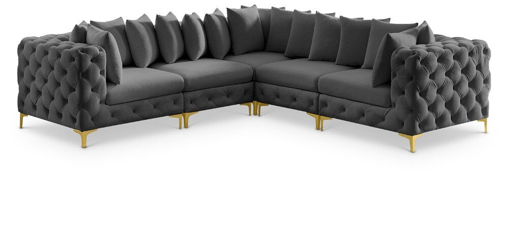 Meridian Furniture - Tremblay Grey Velvet Modular Sectional - 5Pc - 686Grey-Sec5C veiw 1