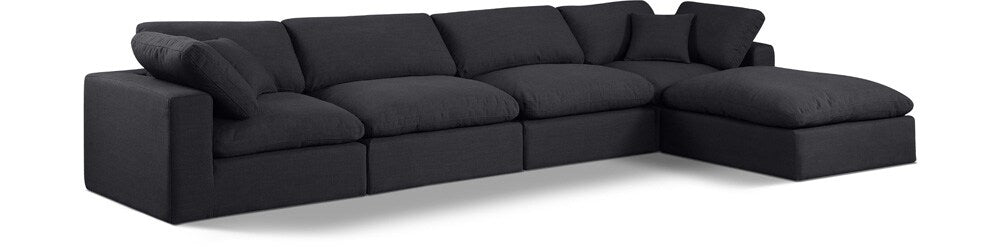 Meridian Furniture - Comfy Black Linen Textured Fabric Modular Sectional - 5Pc - 187Black-Sec5A veiw 1