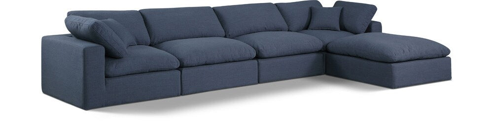 Meridian Furniture - Comfy Navy Linen Textured Fabric Modular Sectional - 5Pc - 187Navy-Sec5A veiw 1