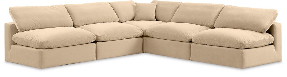 Meridian Furniture - Comfy Beige Velvet Modular Sectional - 5Pc - 189Beige-Sec5B veiw 1