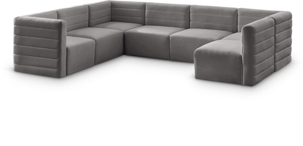 Meridian Furniture - Quincy Grey Velvet Modular Sectional - 7Pc - 677Grey-Sec7A veiw 1