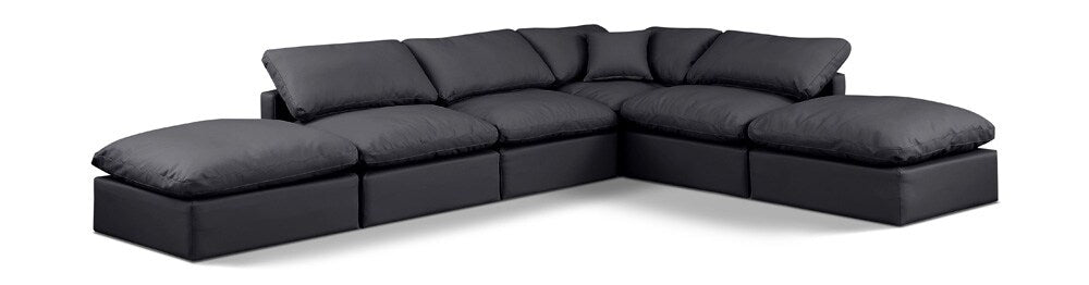Meridian Furniture - Indulge Black Vegan Leather Modular Sectional - 6Pc - 146Black-Sec6E veiw 1
