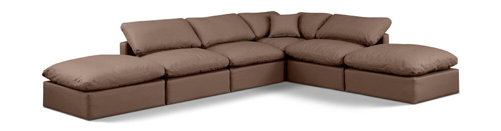 Meridian Furniture - Indulge Brown Vegan Leather Modular Sectional - 6Pc - 146Brown-Sec6E veiw 1