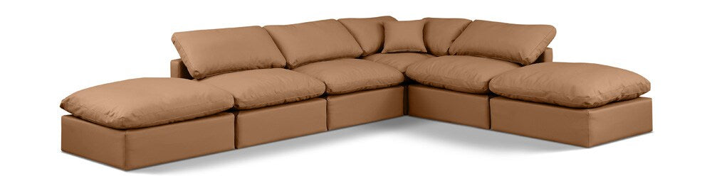Meridian Furniture - Indulge Cognac Vegan Leather Modular Sectional - 6Pc - 146Cognac-Sec6E veiw 1