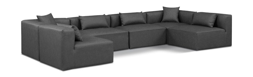 Meridian Furniture - Cube Charcoal Grey Vegan Leather Modular Sectional - 6Pc - 668Grey-Sec6D veiw 1