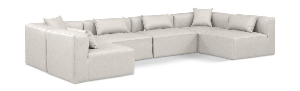 Meridian Furniture - Cube Cream Vegan Leather Modular Sectional - 6Pc - 668Cream-Sec6D veiw 1