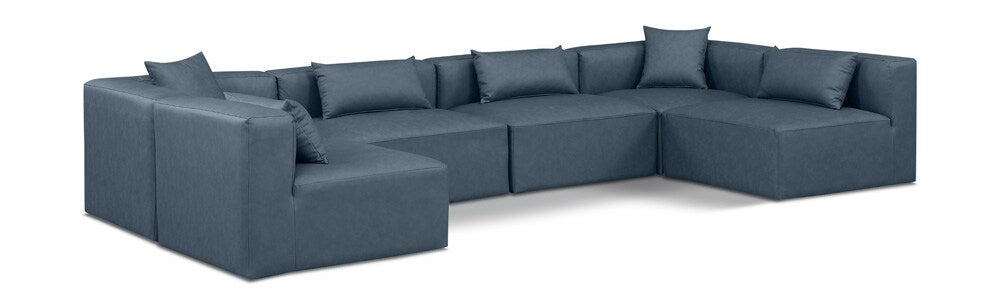 Meridian Furniture - Cube Navy Blue Vegan Leather Modular Sectional - 6Pc - 668Navy-Sec6D veiw 1