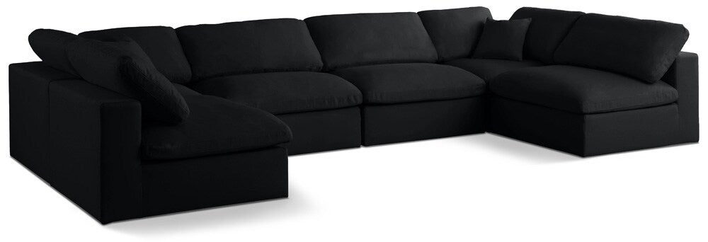 Meridian Furniture - Plush Black Velvet Standard Comfort Modular Sectional - 6Pc - 602Black-Sec6D veiw 1