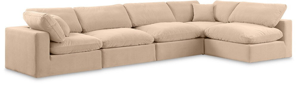 Meridian Furniture - Comfy Beige Velvet Modular Sectional - 5Pc - 189Beige-Sec5D veiw 1