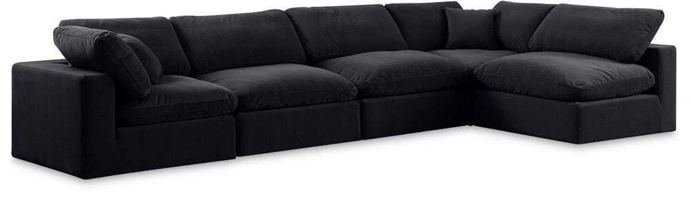 Meridian Furniture - Comfy Black Velvet Modular Sectional - 5Pc - 189Black-Sec5D veiw 1