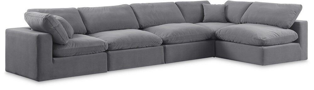 Meridian Furniture - Comfy Grey Velvet Modular Sectional - 5Pc - 189Grey-Sec5D veiw 1