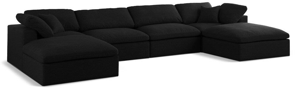 Meridian Furniture - Serene Black Linen Textured Fabric Deluxe Comfort Modular Sectional - 6Pc - 601Black-Sec6B veiw 1