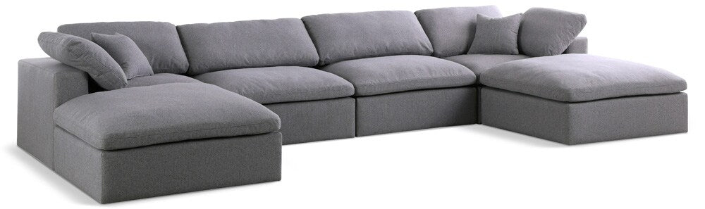 Meridian Furniture - Serene Grey Linen Textured Fabric Deluxe Comfort Modular Sectional - 6Pc - 601Grey-Sec6B veiw 1