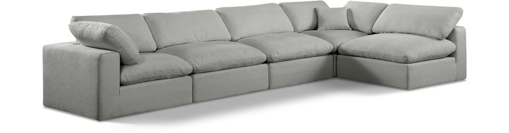 Meridian Furniture - Comfy Grey Linen Textured Fabric Modular Sectional - 5Pc - 187Grey-Sec5D veiw 1