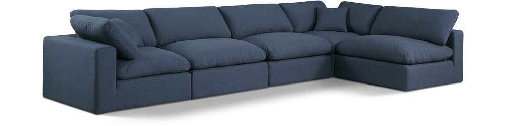 Meridian Furniture - Comfy Navy Linen Textured Fabric Modular Sectional - 5Pc - 187Navy-Sec5D veiw 1