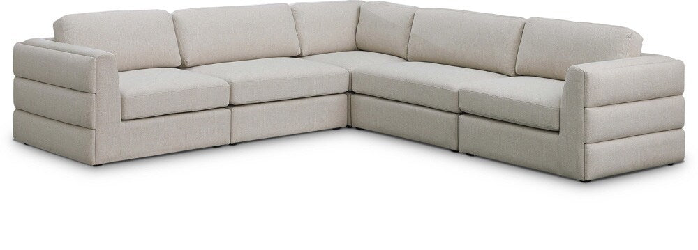 Meridian Furniture - Beckham Beige Durable Linen Textured Fabric Modular Sectional - 5Pc - 681Beige-Sec5D veiw 1