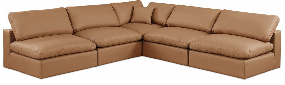 Meridian Furniture - Comfy Cognac Vegan Leather Modular Sectional - 5Pc - 188Cognac-Sec5B veiw 1