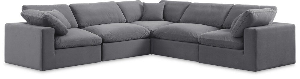 Meridian Furniture - Comfy Grey Velvet Modular Sectional - 5Pc - 189Grey-Sec5C veiw 1