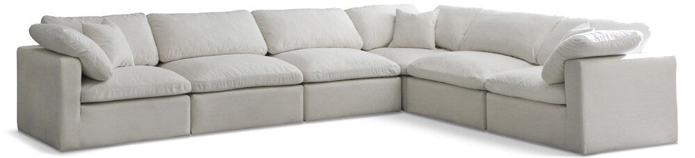 Meridian Furniture - Plush Cream Velvet Standard Comfort Modular Sectional - 6Pc - 602Cream-Sec6A veiw 1