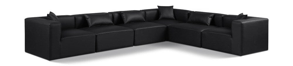 Meridian Furniture - Cube Black Vegan Leather Modular Sectional - 6Pc - 668Black-Sec6A veiw 1