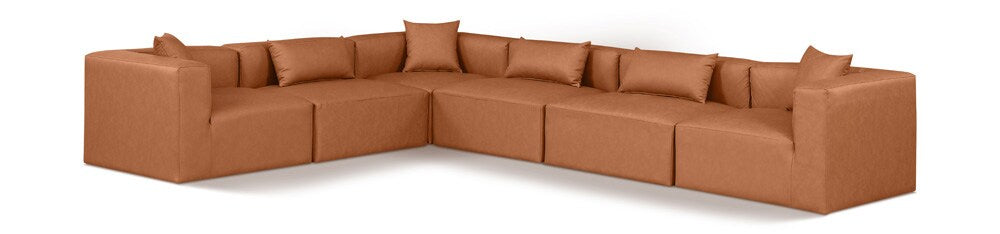 Meridian Furniture - Cube Cognac Vegan Leather Modular Sectional - 6Pc - 668Cognac-Sec6A veiw 1