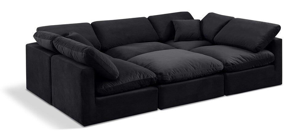 Meridian Furniture - Indulge Black Velvet Modular Sectional - 6Pc - 147Black-Sec6C veiw 1