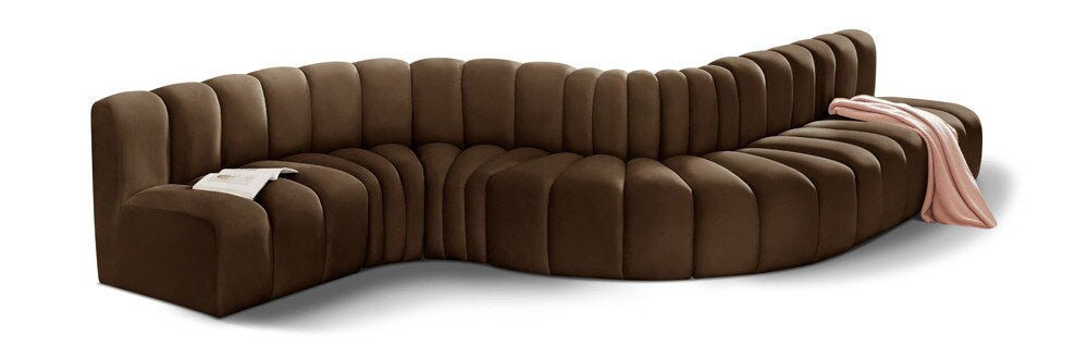 Meridian Furniture - Arc Brown Velvet Modular Sofa - 7Pc - 103Brown-S7C veiw 1