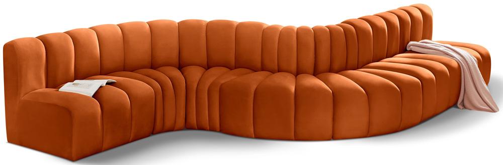 Meridian Furniture - Arc Cognac Velvet Modular Sofa - 7Pc - 103Cognac-S7C veiw 1