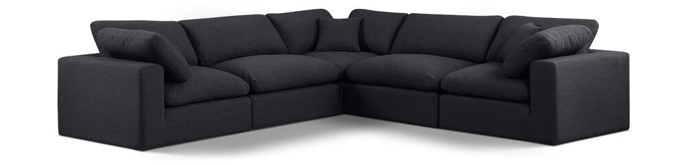 Meridian Furniture - Comfy Black Linen Textured Fabric Modular Sectional - 5Pc - 187Black-Sec5C veiw 1