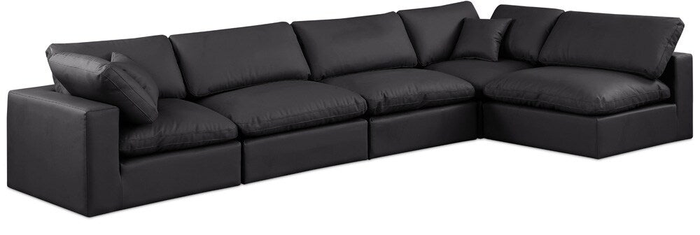 Meridian Furniture - Comfy Black Vegan Leather Modular Sectional - 5Pc - 188Black-Sec5D veiw 1