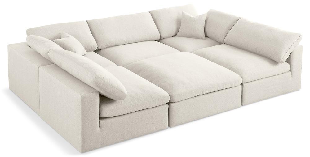 Meridian Furniture - Serene Cream Linen Textured Fabric Deluxe Comfort Modular Sectional - 6Pc - 601Cream-Sec6C veiw 1