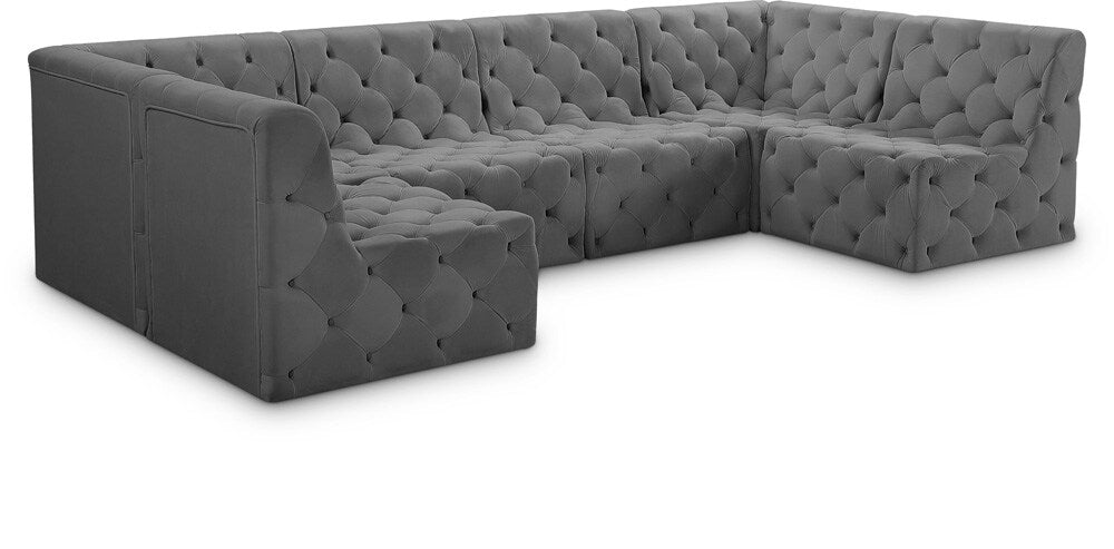 Meridian Furniture - Tuft Grey Velvet Modular Sectional - 6Pc - 680Grey-Sec6B veiw 1