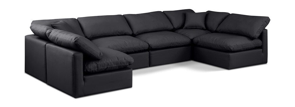 Meridian Furniture - Indulge Black Vegan Leather Modular Sectional - 6Pc - 146Black-Sec6D veiw 1