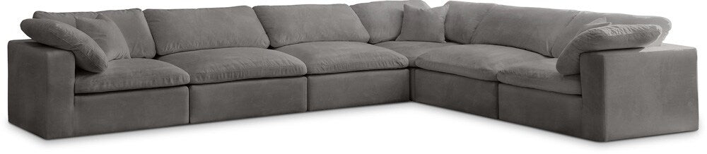 Meridian Furniture - Cozy Grey Velvet Comfort Modular Sectional - 6Pc - 634Grey-Sec6A veiw 1