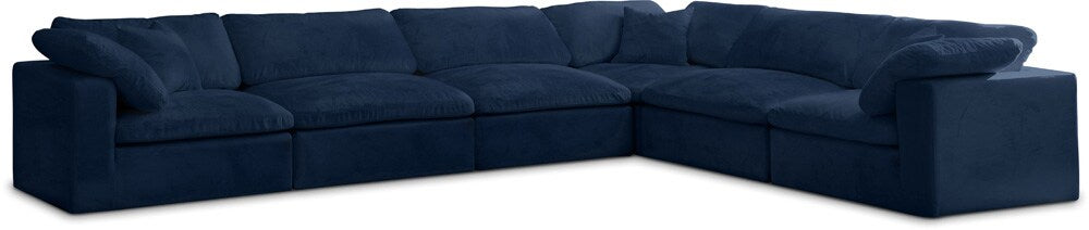 Meridian Furniture - Cozy Navy Velvet Comfort Modular Sectional - 6Pc - 634Navy-Sec6A veiw 1