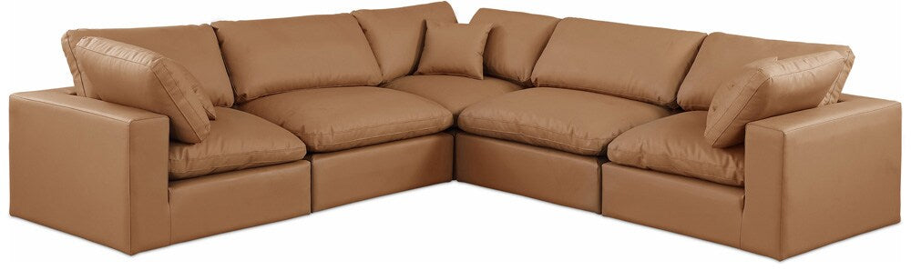 Meridian Furniture - Comfy Cognac Vegan Leather Modular Sectional - 5Pc - 188Cognac-Sec5C veiw 1
